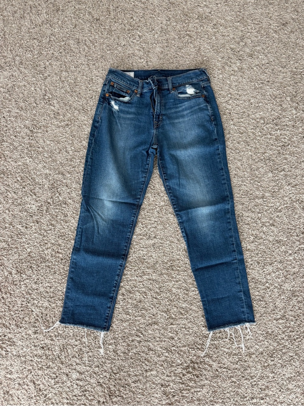 GAP Women's Mid Rise Girlfriend Dark Blue Distressed Jeans
